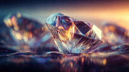A stunning diamond showcases its brilliance, reflecting light in an artistic display.