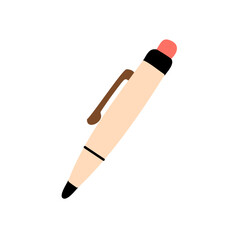 Illustration of beige pen with eraser on top isolated on white background.