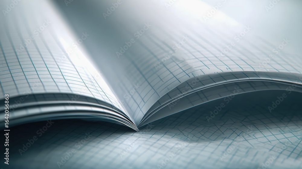 Poster open notebook showing blank grid paper, emphasizing potential for writing, planning, and conceptuali