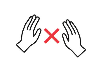 Obraz premium Two colored outline hands with red cross between them, no touching, transparent background