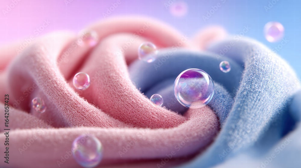 Poster soft fabric with soap bubbles creating a vibrant and clean visual.
