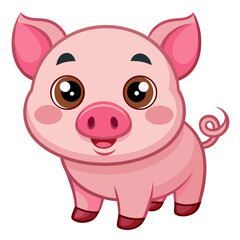 Fototapeta premium Cute Cartoon Pig Farm Animal Vector Illustration Isolated on White