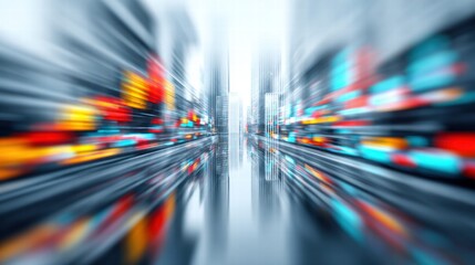 A stunning radial blur effect over a modern, vibrant cityscape with dynamic energy.