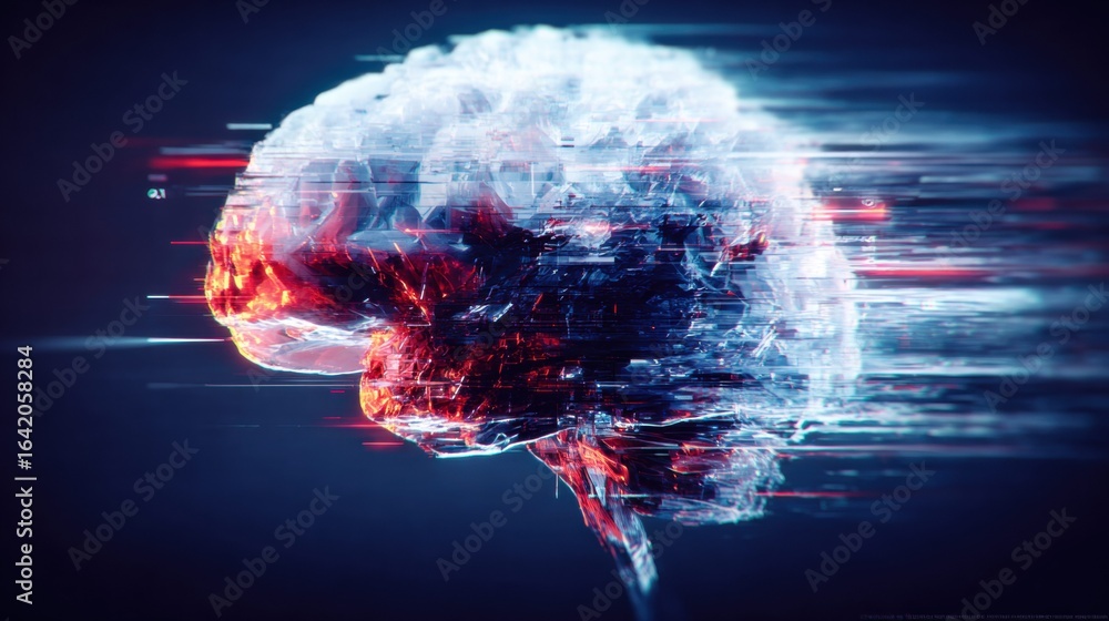 Poster this image shows a digital brain representing artificial intelligence and advanced technology concep