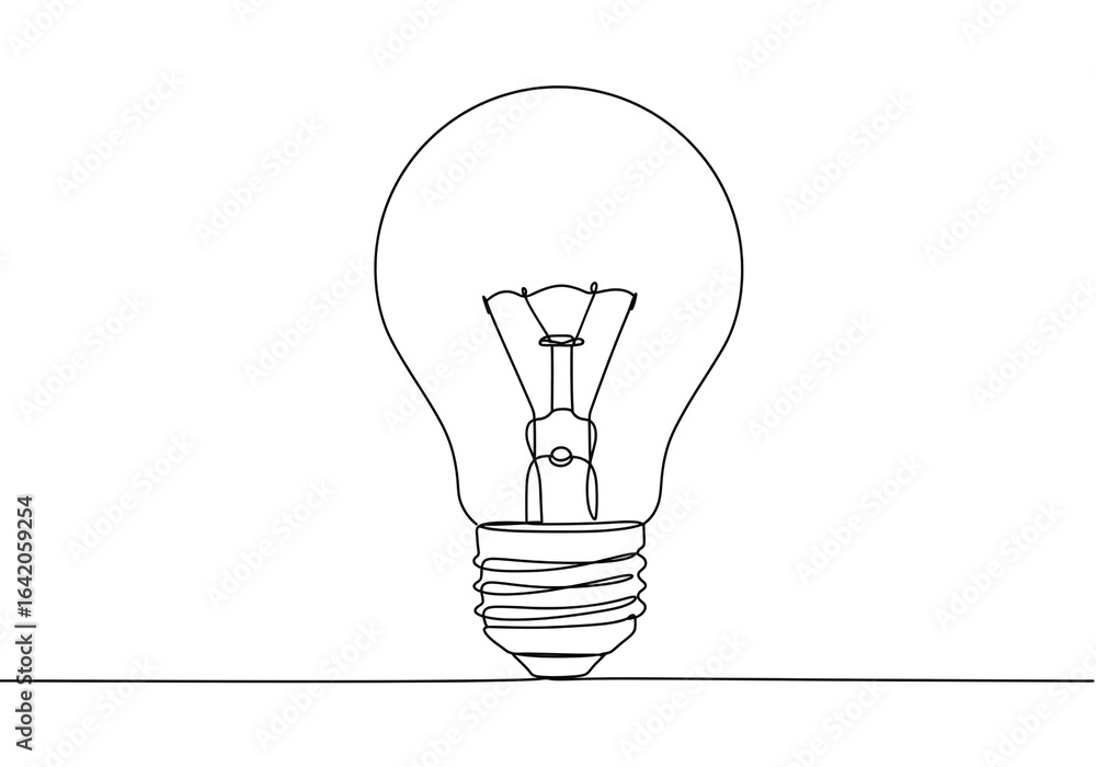 Poster a simple line drawing of a light bulb with visible filament and screw base on white ground