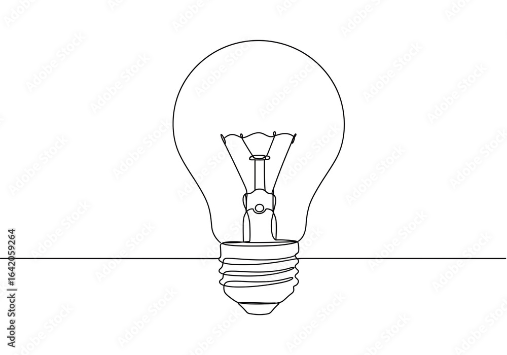 Poster a minimalist line drawing of a light bulb with visible filament and screw base design view