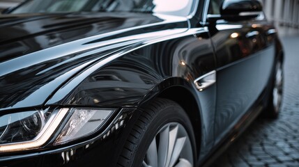 A 4K photo of elegant black car detail showcasing sleek design and modern features.