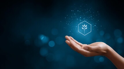 Hand Holding Digital Plant Icon Technology Illustration