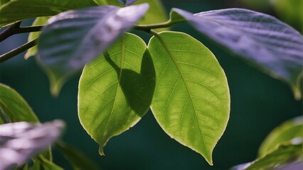 Close-up of Fresh Green Leaves with Visible Veins in Sunlight