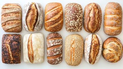 A delectable assortment of freshly baked artisan bread loaves, perfect for any meal.