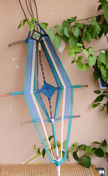 Closeup of dream catcher on balcony