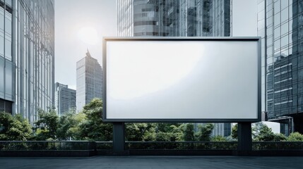 Obraz premium Blank Billboard Mockup in Modern Cityscape for Advertising and Promotional Content Display