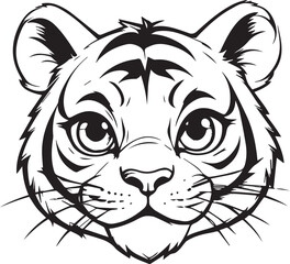 Tiger Cub Portrait: A detailed line art portrait of a charming tiger cub, with an endearing expression, creating a captivating visual narrative.