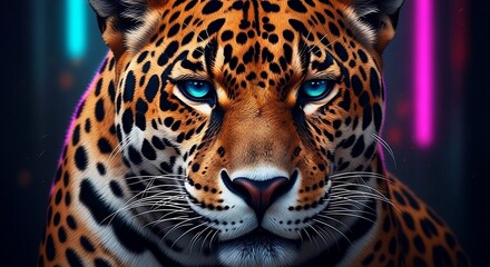 Obraz premium Closeup portrait of a jaguar with blue eyes, looking directly at the viewer
