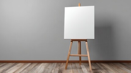 A 4K photo of white foam board poster on an easel front facing, blank, exhibition, presentation, marketing, standing.