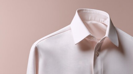 Close-up of a white men's shirt, fine fabric weave and crisp texture in soft natural light.