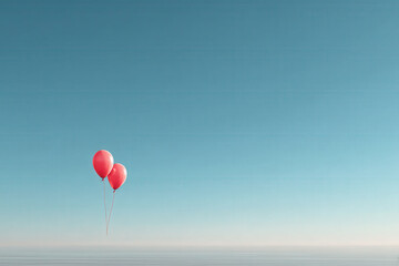 Obraz premium photorealistic ultraminimalist depiction featuring ultrabright blue sky with couple of balloons