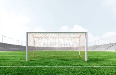 Empty Football Stadium with Green Grass and Goalpost