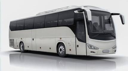 Sleek White Coach Bus Isolated on White Background: Transportation, Travel and Modern Design