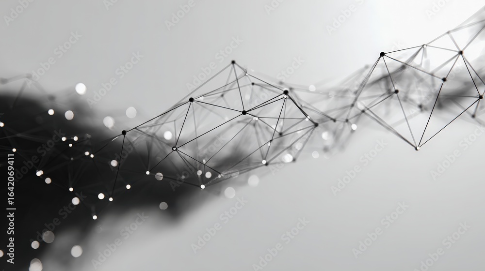 Poster abstract network connection structure with geometric shapes in monochrome for modern technology conc