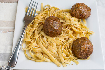 fettuccine  with italian style meat balls,