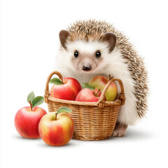 Cute Hedgehog with Basket of Apples &ndash; Autumn Illustration