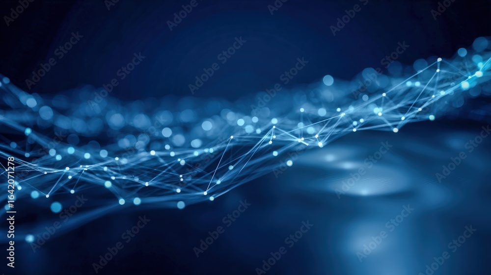 Poster abstract network connection structure: blue background with connected dots and lines for technology 