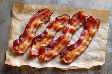 Cooked bacon rashers on parchment