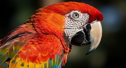 Fototapeta premium Close up portrait of a colorful scarlet macaw parrot