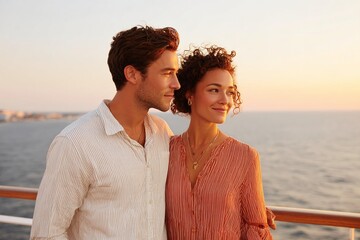 Couple enjoying the sunset over the ocean