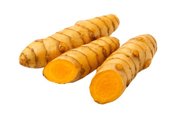 Turmeric roots isolated on transparent background, a healthy spice and ingredient for cooking and ayurvedic medicine
