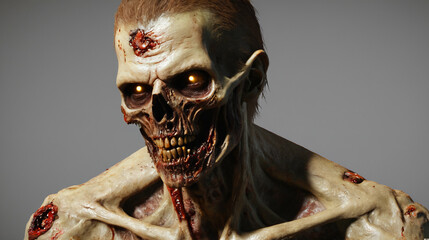 Grotesque Undead Creature with Glowing Eyes and Decaying Flesh