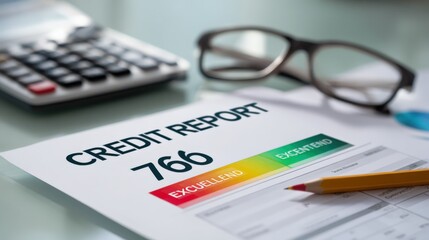Credit Report Document Illustrating a High Score, Financial Planning, and Investment Strategies for Future Stability