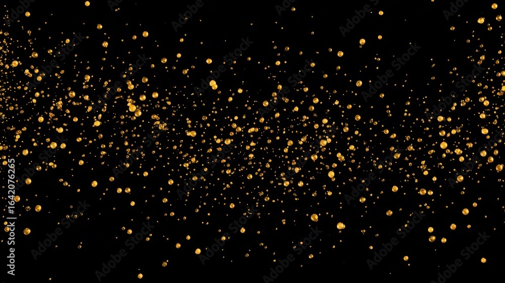 Poster golden particles float gracefully in a dark setting, creating a stunning visual display. the shimmer