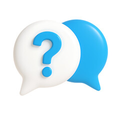Blue and white speech bubble with a question mark symbol isolated on transparent background