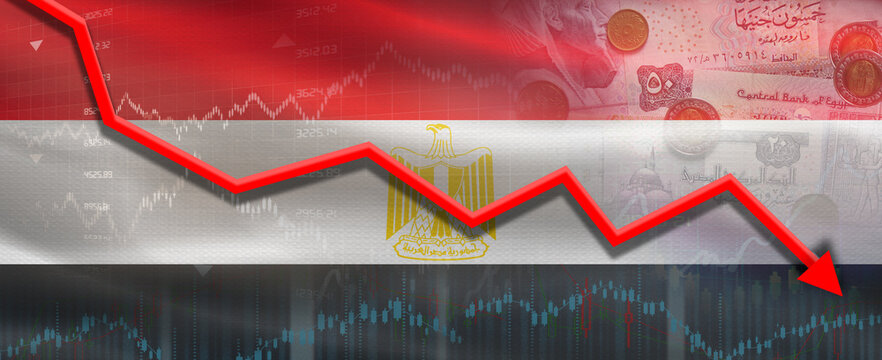 Egypt financial crisis on economic graph. Financial fall of Egypt on economy market