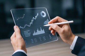 Analyzing Financial Data on Transparent Tablet: Business Growth, Investment Strategy, and Technological Innovation