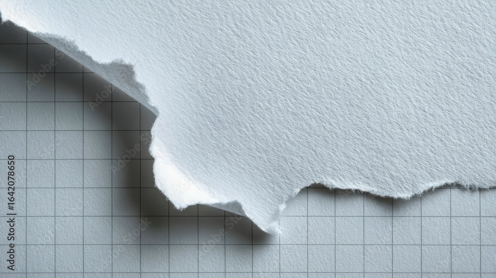 Poster torn paper texture overlay on squared grid: abstract background for design and creative projects