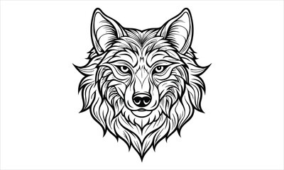 Wolf Head t shirt design silhouette and vector line art, high-quality illustration ideal for adult coloring books, art therapy, relaxation and stress relief printable designs