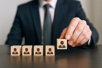 Human Resources: Hand Selecting Candidate from Wooden Blocks for New Job Position Concept