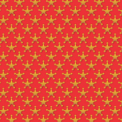 Seamless red fabric paper. Gold repeat geometric stars patterns. Christmas vintage background.