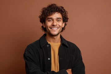 Fototapeta premium Smiling Man in a Black Corduroy Jacket