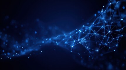 Fototapeta premium Lines and dots create a dynamic representation of a digital network in a deep blue environment, symbolizing technology and data flow in a futuristic setting.