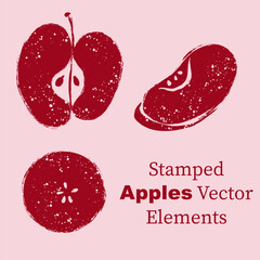 Stamped Apples Vector Isolated Elements Set