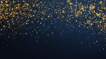 Golden particles shimmer and twinkle against a deep blue background, adding a festive and enchanting touch to the environment, ideal for celebrations or special events.