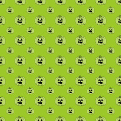Pumpkin lantern vector, halloween green seamless repeat pattern design background, gift wrap paper.