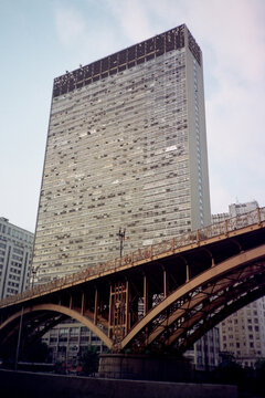 Skyscraper Towering Above Historic Bridge in Vale do Anhangabau