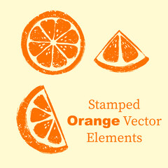 Stamped Orange Slices Vector Isolated Elements Set
