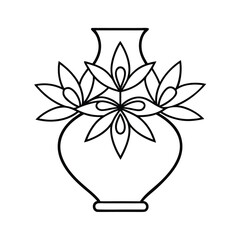 outline floral vase design on white background