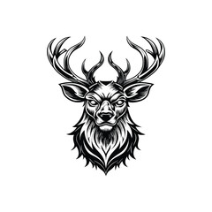 Elegant stag head with intricate antlers line art illustration